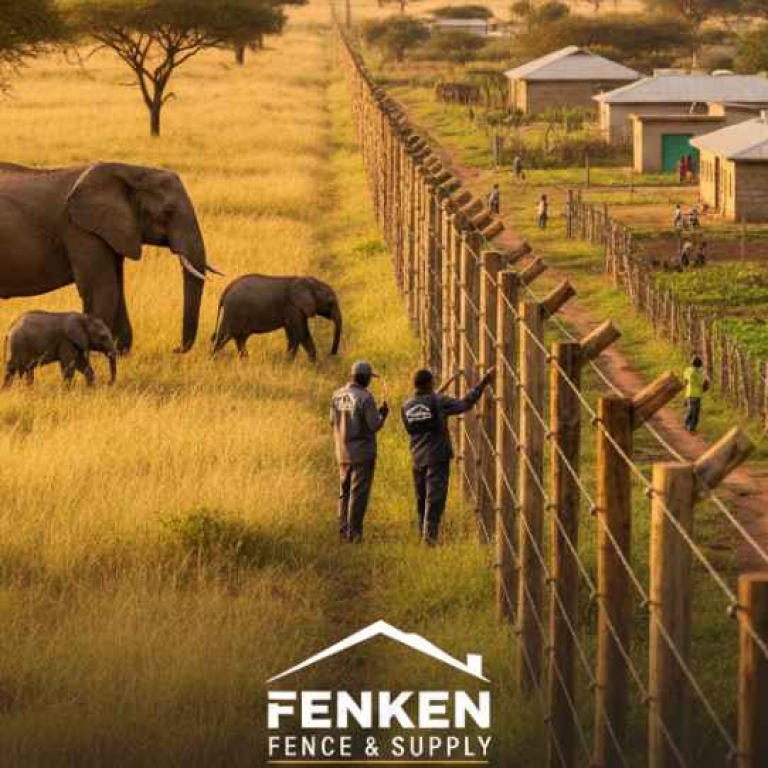 Elephants standing behind-community-fence