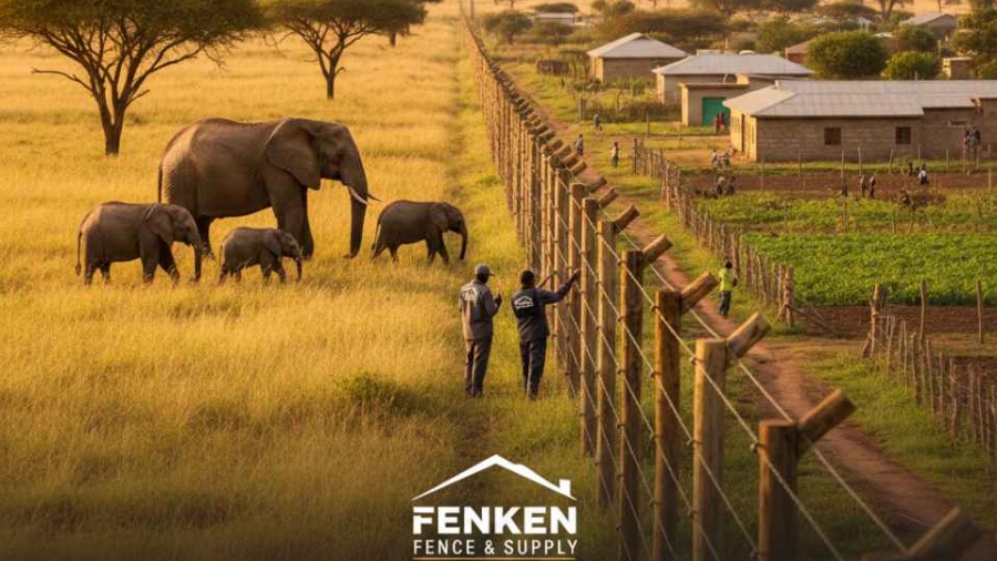 Elephants standing behind-community-fence